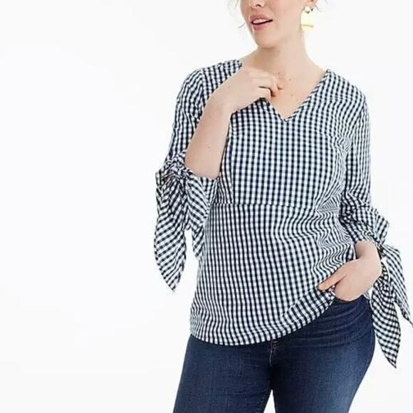 Universal Standard for J Crew Gingham Poplin Top, Navy, white, Size XS - Picture 1 of 8